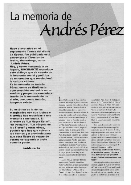 La memoria de Andrés Pérez