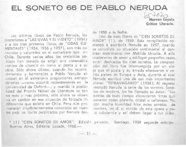 El Soneto 66 de Pablo Neruda