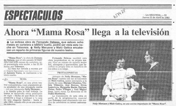 Ahora "Mama Rosa" llega a la televisión.  [artículo]