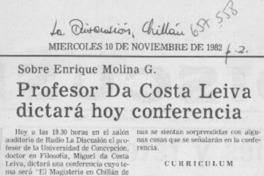 Profesor Da Costa Leiva dictará hoy conferencia.