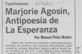 Marjorie Agosín, antipoesía de la esperanza