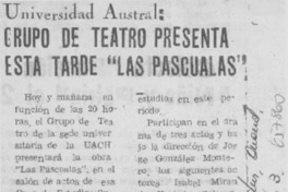 Grupo de teatro presenta esta tarde "Las Pascualas".