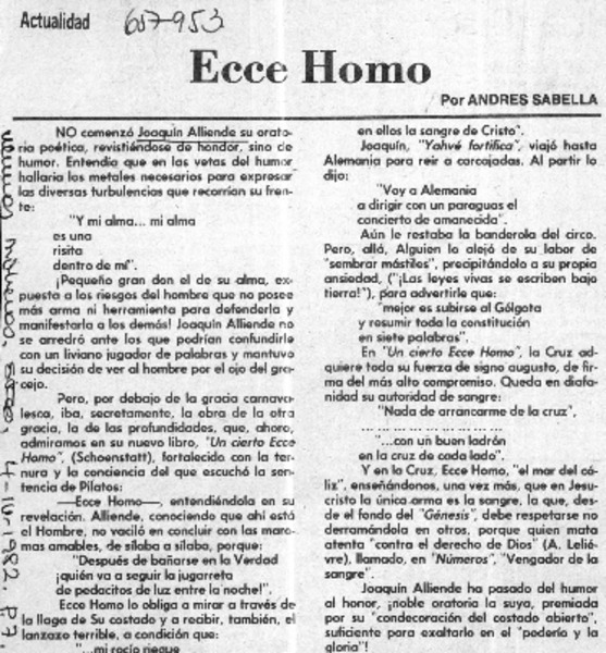 Ecce Homo  [artículo] Andrés Sabella.