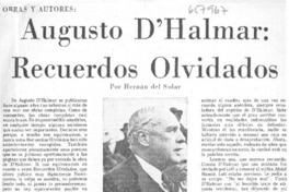 Augusto D'Halmar, recuerdos olvidados  [artículo] Hernán del Solar.