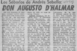 Don Augusto D'Halmar  [artículo] Andrés Sabella.