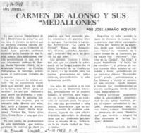 Carmen de Alonso y sus "Medallones"  [artículo] José Arraño Acevedo.
