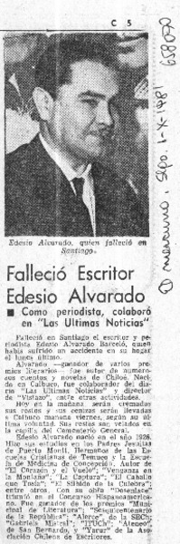 Falleció escritor Edesio Alvarado.  [artículo]