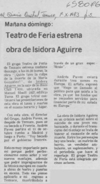 Teatro de Feria estrena obra de Isidora Aguirre.