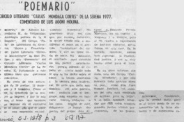 "Poemario" del circulo literario "Carlos Mondaca Cotes" de la Serena 1977  [artículo] Luis Agoni Molina.