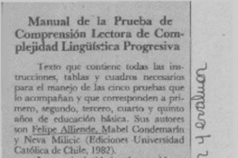Manual de la prueba de comprensión lectora de complejidad lingüística progresiva  [artículo] Floridor Pérez.