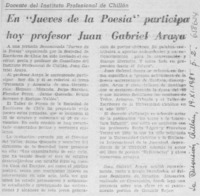 En "Jueves de la poesía" participa hoy profesor Juan Gabriel Araya.