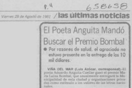 El poeta Anguita mandó buscar el Premio Bombal.
