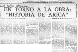 En torno a la obra, "Historia de Arica"  [artículo] Claudio Castro Morales.