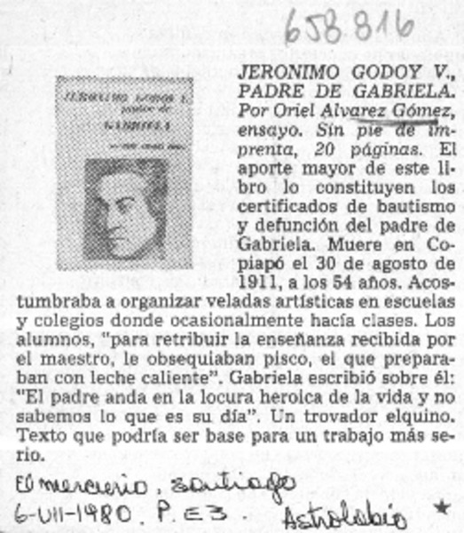 Jeronimo Godoy V., padre de Gabriela  [artículo] Astrolabio.