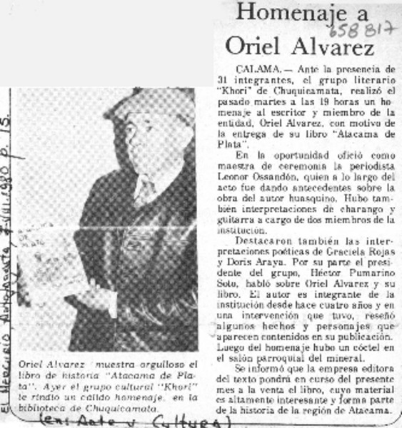 Homenaje a Oriel Alvarez.  [artículo]