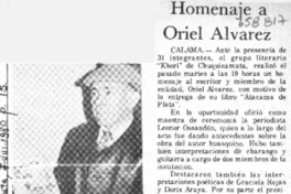 Homenaje a Oriel Alvarez.  [artículo]