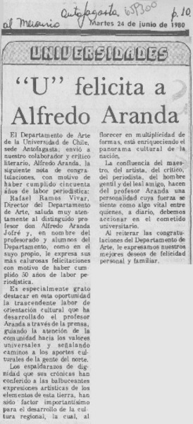"U" felicita a Alfredo Aranda.