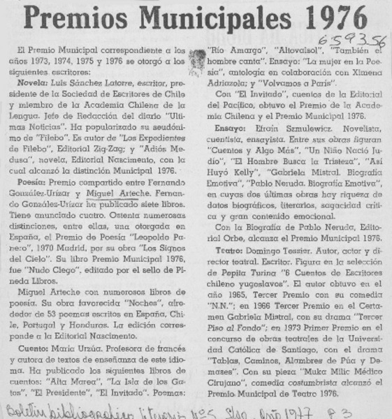 Premios Municipales 1976.