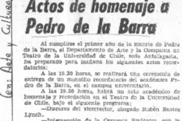 Actos de homenaje a Pedro de la Barra.