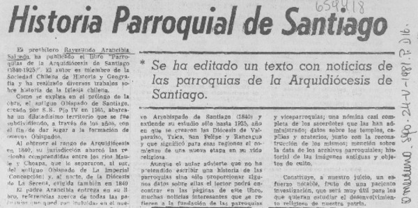 Historia parroquial de Santiago.