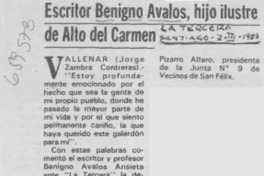 Escritor Benigno Avalos, hijo ilustre del Alto del Carmen.