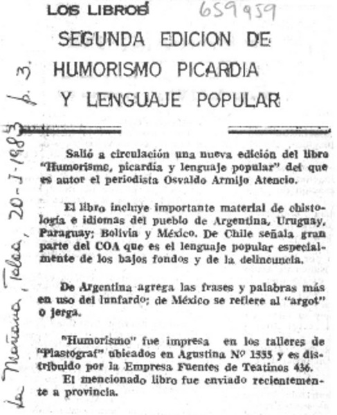 Segunda edición de humorismo picardía y lenguaje popular.