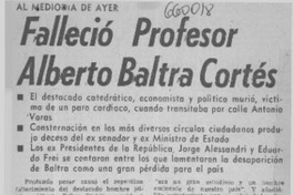 Falleció Alberto Baltra Cortés  [artículo]