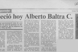 Falleció hoy Alberto Baltra C.  [artículo]