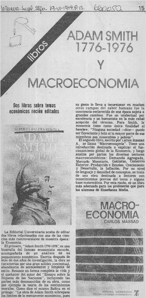 Adam Smith 1776-1976 y Macroeconomía.  [artículo]