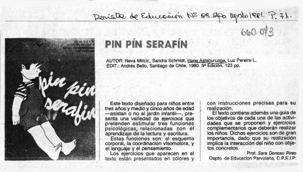 Pin Pín Serafín  [artículo] Sara Donoso Pinto.