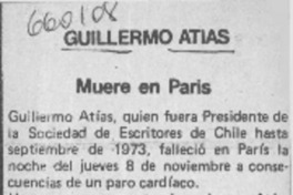 Guillermo Atías, muere en París.  [artículo]