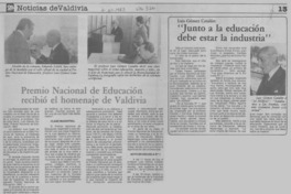 Premio Nacional de Educación recibió el homenaje de Valdivia.