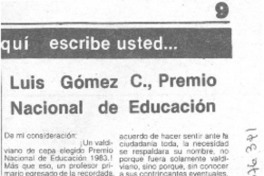 Luis Gómez C., Premio Nacional de Educación