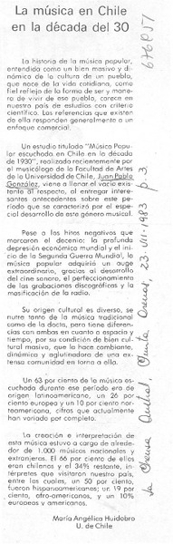La música escuchada en Chile en la década de 1930