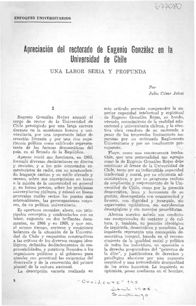 Apreciación del rectorado de Eugenio González en la Universidad de Chile