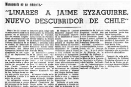 Linares a Jaime Eyzaguirre, nuevo descubridor de Chile".