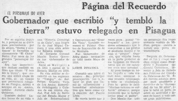 Gobernador que escribió "y tembló la tierra" estuvo relegado en Pisagua.