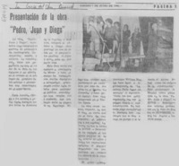 Presentación de la obra "Pedro, Juan y Diego".