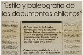 Estilo y paleografía de los documentos chilenos"