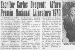 Escritor Carlos Droguett Alfaro Premio Nacional de Literatura 1970.