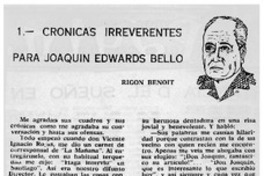 Crónicas irreverntes para Joaquín Edwards Bello