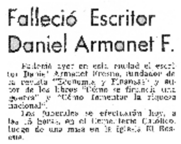 Falleció escritor Daniel Armanet F.