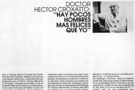 Doctor Héctor Croxatto: "hay pocos hombres mas felices que yo" : [Entrevista]