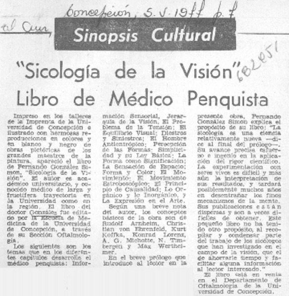 "Sicología de la visión" libro de médico penquista.