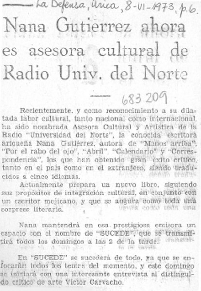 Nana Gutiérrez ahora es asesora cultural de Radio Univ. del Norte.