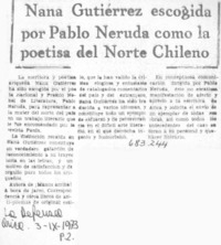 Nana Gutiérrez escogida por Pablo Neruda como la poetisa del norte chileno.