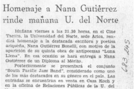Homenaje a Nana Gutiérrez rinde mañana U. del Norte.