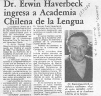 Dr.Erwin Haverberck ingresa a Academia Chilena de la Lengua.