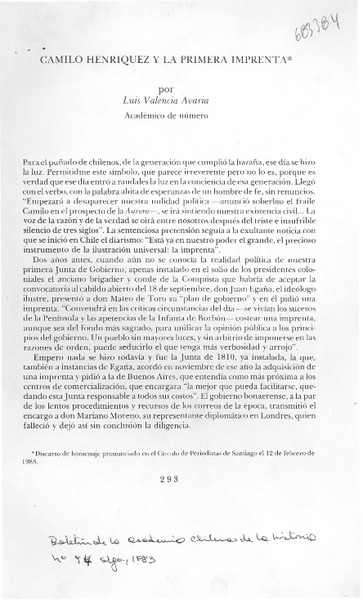 Camilo Henríquez y la primera imprenta