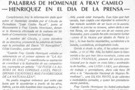 Palabras de homenaje a Fray Camilo Henríquez en el día de la prensa.